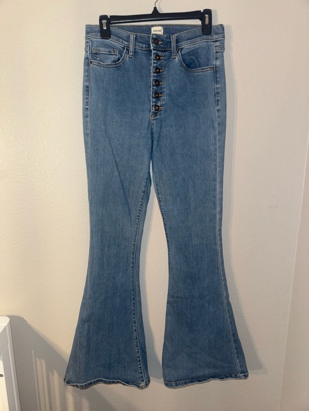 Sneak Peek Light Blue Button-Fly Flare Jeans